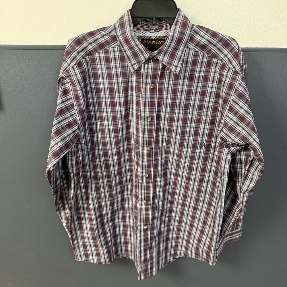 Ariat Pro Series Shirt Mens Large Long Sleeve Rodeo Western Cowboy Burgund Plaid